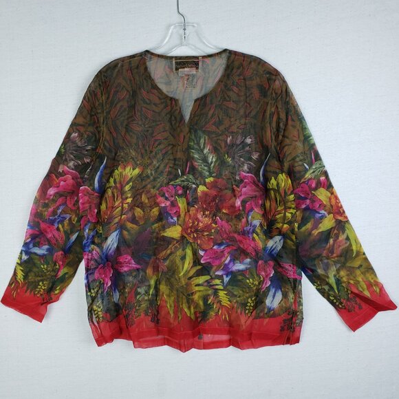 Vintage Diane Gilman Silk Blouse Tunic Top Sequined Floral Sheer size M Relaxed - Picture 5 of 11